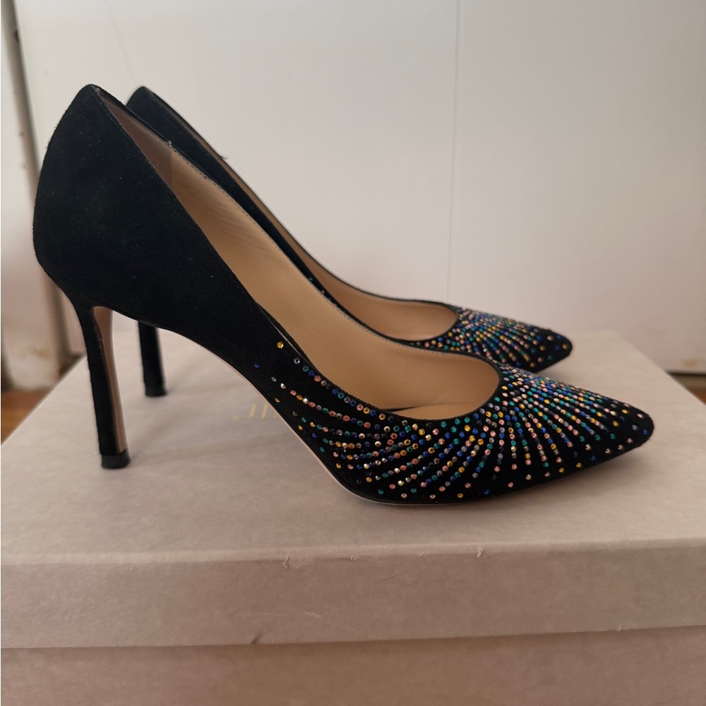Jimmy Choo Romy 85 Black heels w/multicolored crystals